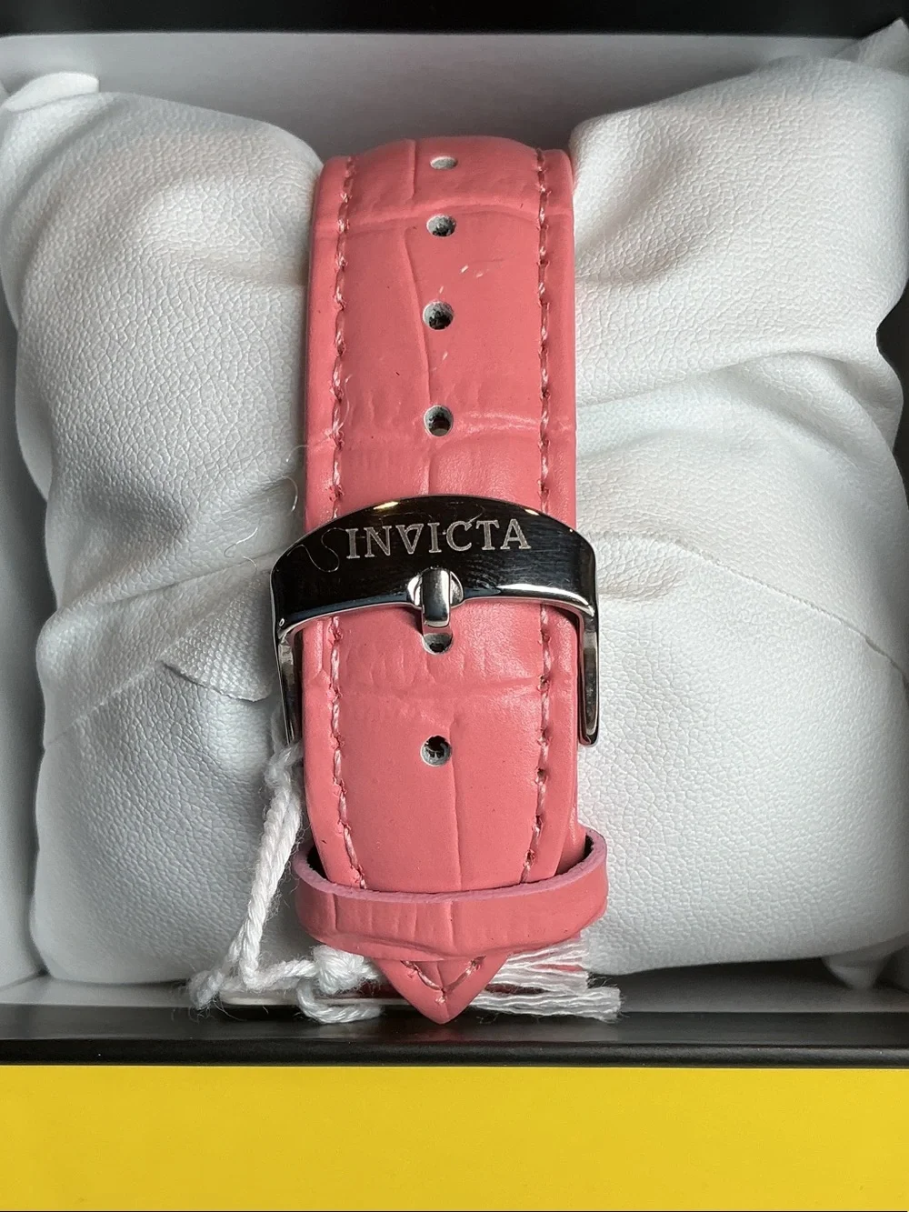Invicta Ladies' Rectangle Watch with Pink Leather Strap and Silver Case